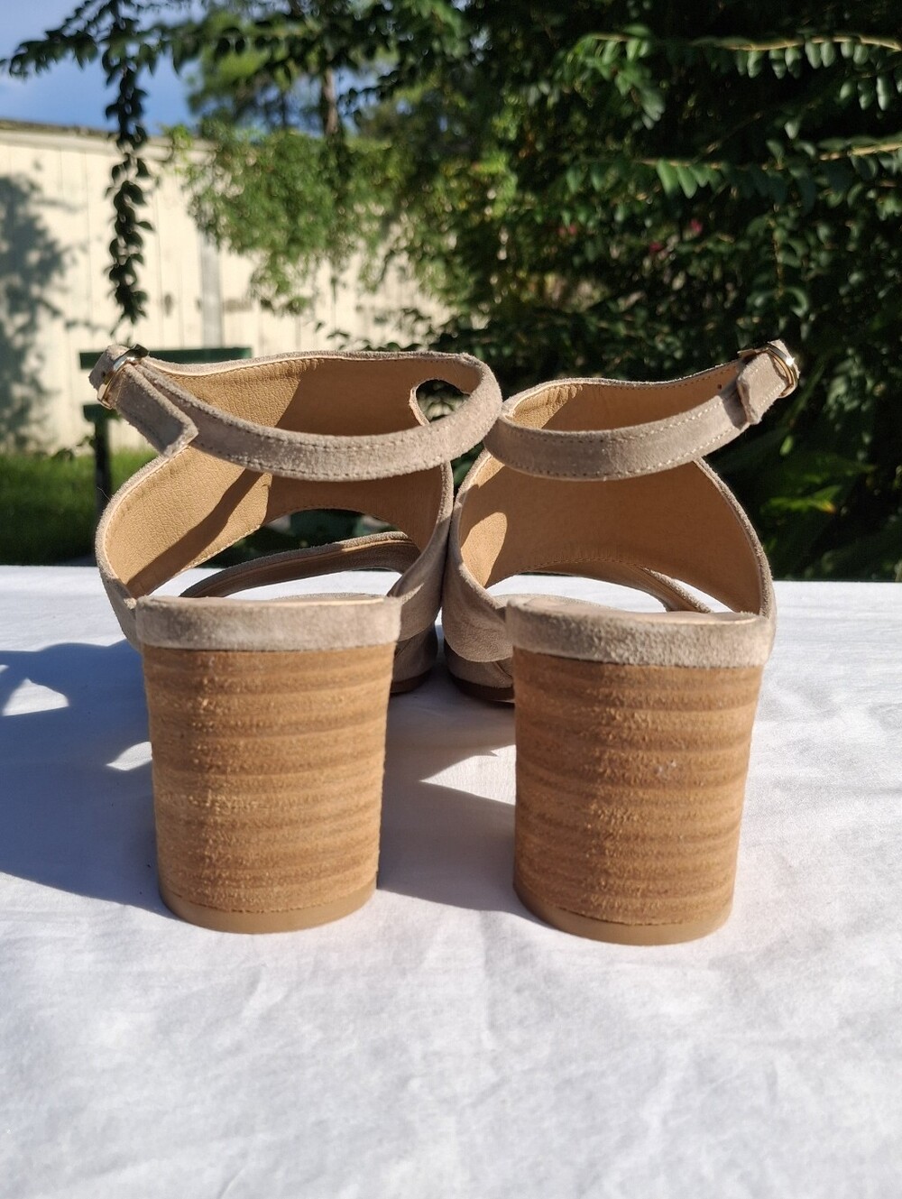 Mint Velvet Arna Natural Suede Cut Out Block Heel Round Toe Slingback Sandal 8.5 - Picture 4 of 10